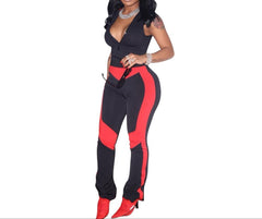 Plus Size Red Color block halter jumpsuit for women summer one-piece romper