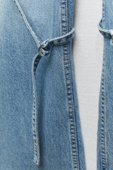 Women's Loose Fit Mid-Waist Cargo Jeans with Adjustable Straps