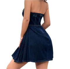 Sexy Off-Shoulder Waist-Tight Mini Denim Dress Trendy & Fashionable Summer Look