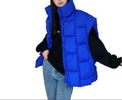 Blue Plus Size Women’s Down-Fill Cropped Vest  Packable Quilted Puffer Vest