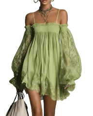 Green Plus Size Women's Patchwork Mini Dress Loose Fit Street Style Fashion Dress