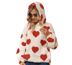 Women’s Oversized Love Heart Pullover  Wool & Hooded Plush Sweatshirt