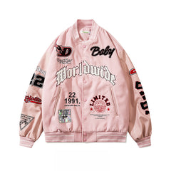 Letter Embroidered Trendy Jacket – Casual Loose Fit Streetwear Style