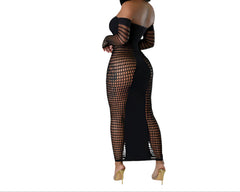 Women's Solid Color Off-Shoulder Knitted Sheath Dress Sexy Slim Fit Dress