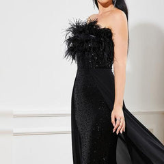 Women's Backless Long Sequined Prom Dress  Sleeveless Wrapped Chest Evening Gown