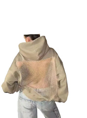 Khaki Oversized Mesh-Back Hoodie Weekend Collective Sweatshirt