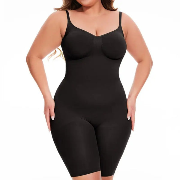 Black Plus Size Women's Seamless Shapewear Bodysuit Tummy Control & Snatched Waist Body Shaper