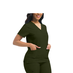 Essential Multi-Pocket V-Neck Scrub Set for Women  Top and Bottom