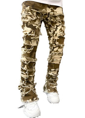 Camouflage Men's Stretch Patch Denim Straight-Leg Pants Comfortable Jeans with Unique Design