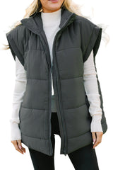 Gray Women's Stand-Collar Puffer Vest  Packable & Lightweight