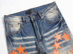 Men's Denim Orange XINGX Patch Stretch Jeans