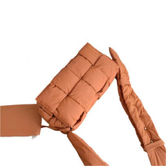 Women's Eco-Chic Puffer: One-Shoulder Feathered Elegance