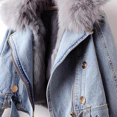 Women’s Moscow Denim Faux Fur Hooded Bomber Coat