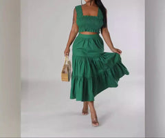 Women's Summer Cropped Top & Maxi Skirt Set  Beach Vacation 2-Piece Look