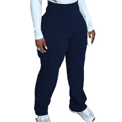 Navy Blue Women's Plus Size  High Waisted Wide Leg Cargo Pants , Casual Streetwear Trousers
