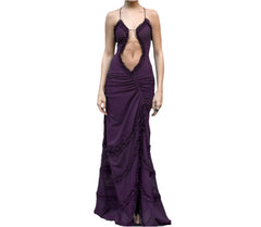 Chic Purple Hollow-Out Sling Strap Maxi Dress for Women Elegant Fashion