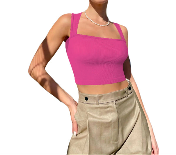 4-Pack Women’s Square Neck Sports Bra Longline Tank Tops with Built-In Bra for Yoga, Workout & Everyday Wear