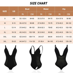 Women’s U-Plunge Backless Shapewear Bodysuit  Built-In Bra & Tummy Control Thong