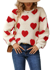 Red Oversized Women’s Love Heart Sweater – Wool Loose Fit Pullover