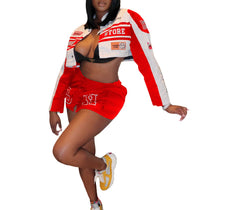 Women's Red Retro Timeless Track Star Attire Skirt Set