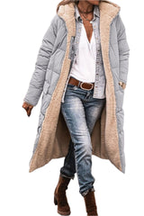 Silver Gray Women's Oversized Hooded Statement Coat with Long Sleeves