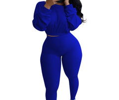 Blue  Women's Trendy Crop Top Activewear Pant Set