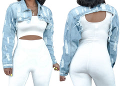 Effortless Edge: Women's Distressed Crop Denim Jacket Collection