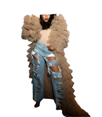 Khaki Chic Fluffy Luxury Tulle Robe for Women – Elegant & Soft