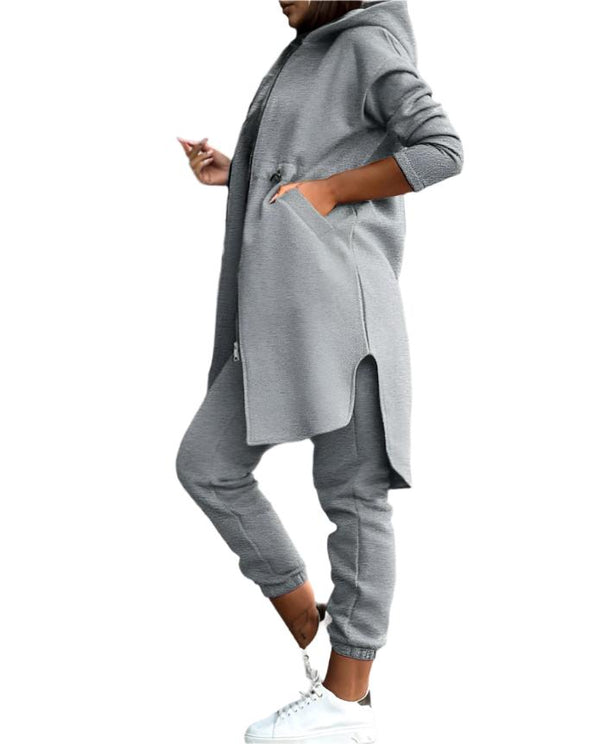 Gray Women's Casual Cozy 2-Piece Loungewear Outfit for Comfort and Style