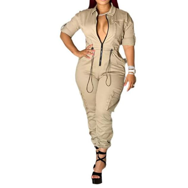 Women's Cargo Jumpsuit - Fashionable Multi-Pocket Design