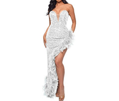Women's Strapless Backless Sequin Slit Dress
