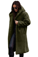 Green Women's Long Hooded Faux Sheep Wool Coat - Warm & Stylish Winter 