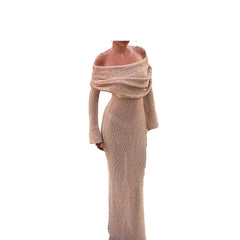 Women’s One-Shoulder Long Sleeve Sweater Maxi Dress