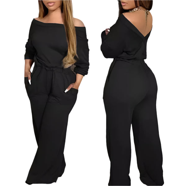 Off Shoulder Elegance: Women's Waist Defined Jumpsuit for Chic Everyday Style