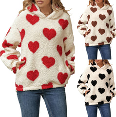 Women’s Oversized Love Heart Pullover  Wool & Hooded Plush Sweatshirt