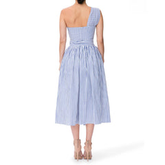 Women's One Shoulder Striped Midi Dress with Pockets Summer Bodycon Style