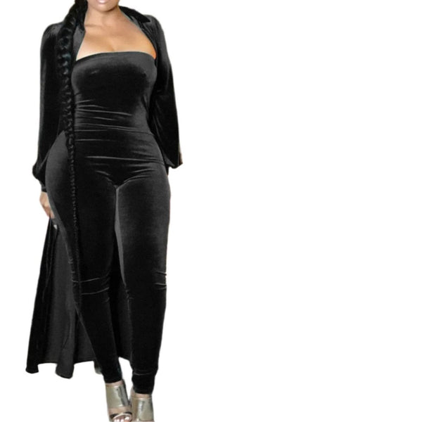 Black Velvet Allure Two-Piece Sexy Women’s Jumpsuit Set