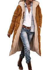 Light Brown Women's Oversized Hooded Statement Coat with Long Sleeves