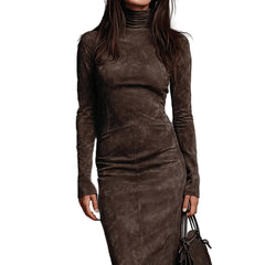 Women’s Joy Suede Maxi dress – High Waist, Long Sleeve