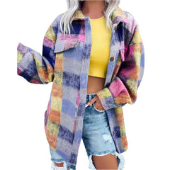 Stylish Printed Polo Collar Long-Sleeved Coat for Women  Fashionable Fall Jacket