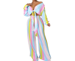 Chic Comfort Long Sleeve V-neck Pleated Pant Set