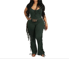 Women’s Fringe Jumpsuit  Slim Fit Mid Waist Elegant One-Piece Outfit