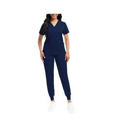 Navy Blue Women's, Multi-Pocket, V-Neck, Scrub Top, Pants, Set 