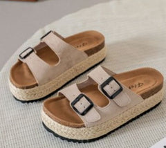Cushion Open Toe Raffia Sandal Slides