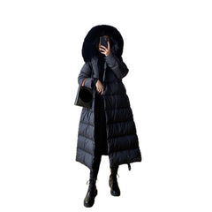 Arctic Luxe 600-Down Ladies Long Puffer Coat  Quilted Elegance with Faux-Fur Hood