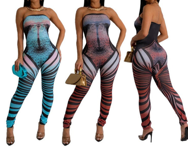 Flutter in Style: Butterfly Print Fashion Tube Top Jumpsuits – Shop Now!