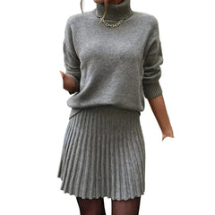 Payton Women’s Ribbed Knit Set – Turtleneck Sweater & Mini Skirt Two-Piece Outfit