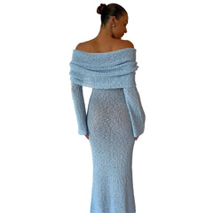 Women’s One-Shoulder Long Sleeve Sweater Maxi Dress