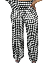 Plus Size Women's High Waisted Houndstooth Wide Leg Pants Casual Lounge Work Business Flowy Trousers