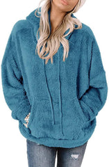 Women’s Oversized Boucle Hooded Cardigan – Cropped Button Jacket with Pockets
